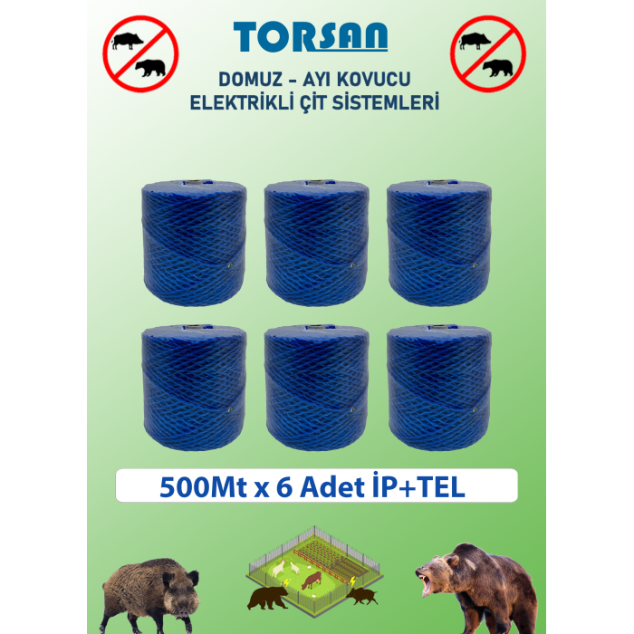 ELEKTİRİKLİ ÇİT 500M x 6 Adet ÇİFT ÖRGÜLÜ GALVANİZLİ TEL + İP