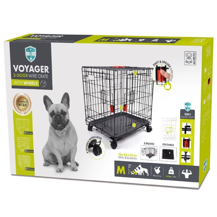 M-PETS VOYAGER TEKERLEKLİ KÖPEK KAFESİ 2 KAPILI (M) SİYAH 76X48X53CM