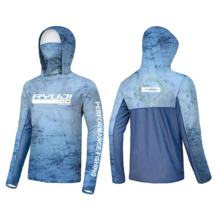 RYUJI UV PERFORMANCE HOODIE SHIRT+NECK, BLUE SKY