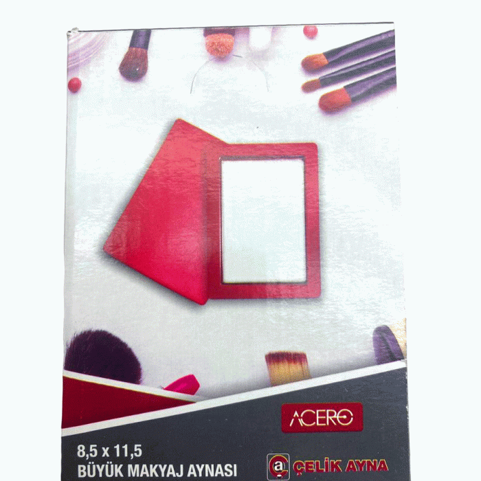 ÇELİK AYNA-197 ACERO ( BÜYÜK & DİKDÖRTGEN ) ( CEP & ÇANTA ) MAKYAJ AYNASI (8,5X11,5CM)*12X12