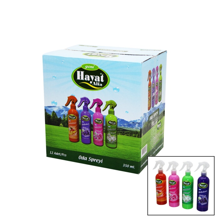 HAYAT ODA SPREYİ ( LAVANTA & SPRİNG & ÇİÇEK BAHÇESİ & MANGO-KAVUN ) 350ML*12=K