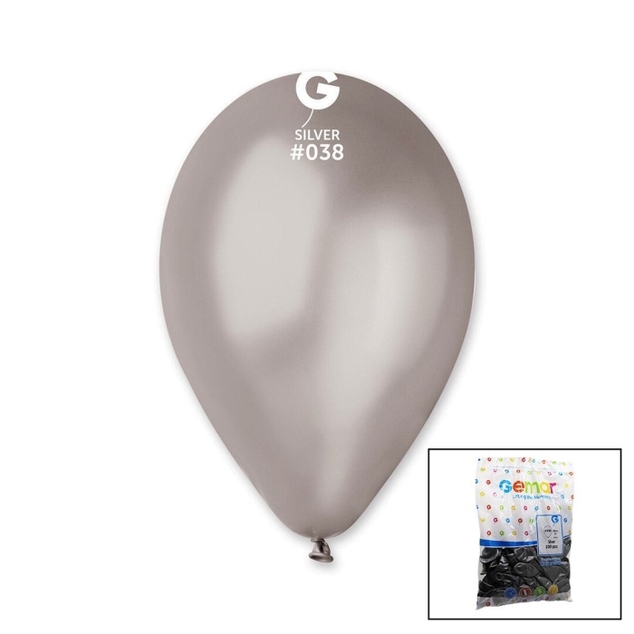 GEMAR GM-110-#38 ( METALİK & GÜMÜŞ & SİLVER ) BALON ( 11 & 28CM ) ( 100PCS )*1X50