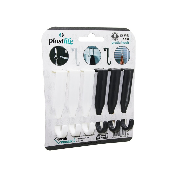 PLASTLİFE KP-161 ( 6PCS & TEK KOLLU ) ( ÇOK AMAÇLI & TAK ÇIKAR ) PRATİK PLASTİK ASKI*48