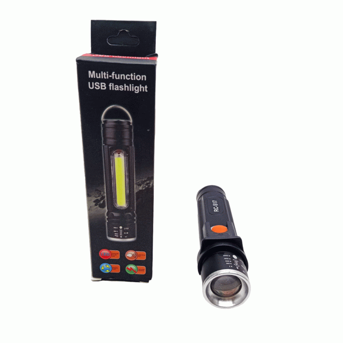 RANCHİ MULTİ-FUNCTİON RC-517 ZOOMLU USB ŞARJLI EL FENERİ METAL KASA*240                             Q9