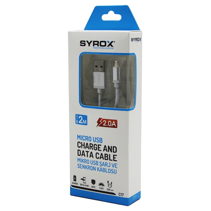 SYROX C17 ( MICRO ) USB ( 2MT ) 2.0A MİKRO SAMSUNG ŞARJ & DATA KABLOSU*320