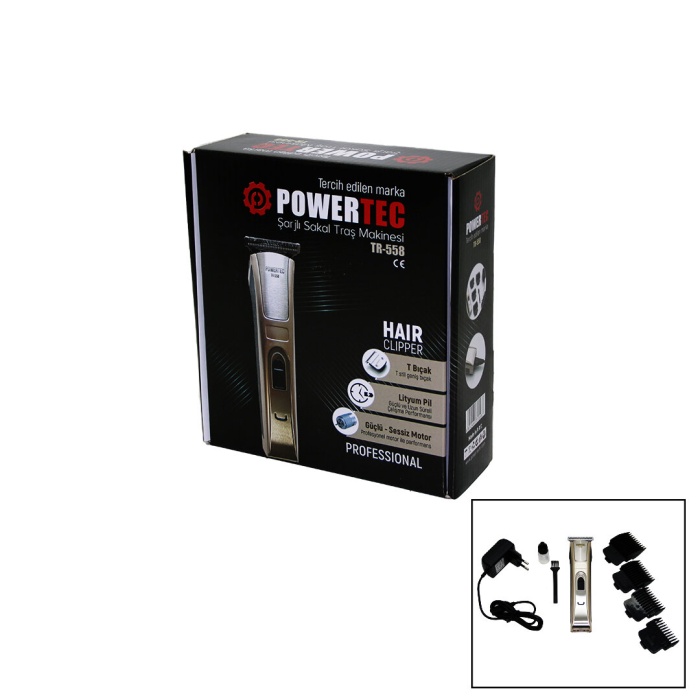 POWERTEC TR-558 ŞARJLI SAÇ SAKAL ENSE ÇİZİM TRAŞ MAKİNESİ ( T BIÇAK )*20