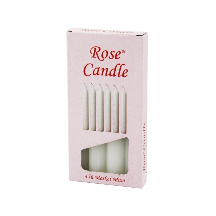 ROSE CANDLE-201 ( 4PCS & KALIN ) ( ÇAP=2CM & UZUNLUK=15CM   ) ( BEYAZ KLASİK ) MARKET MUM*130