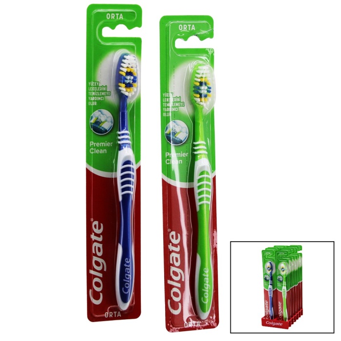 COLGATE ( PREMİER CLEAN ) ( ORTA ) DİŞ FIRÇASI ( DİL TEMİZLEYİCİLİ ARKA YÜZEY )*12=K