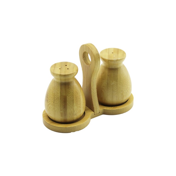 YAKUT-12354 ( 2PCS & ŞİŞE MODELİ ) AHŞAP BAMBU TUZLUK & BAHARATLIK ( TUTACAKLI AHŞAP STAND )*100