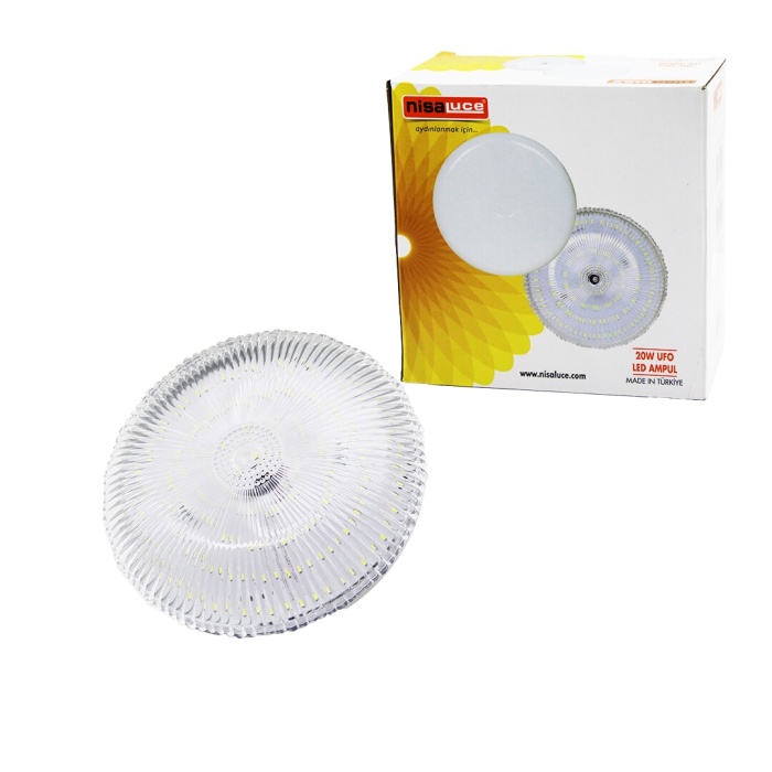 NİSALUCE EAMP-020K/B ( MİKA KRİSTAL CAMLI ) ( 20W ) UFO LED AMPUL ( BEYAZ=6500K )*48