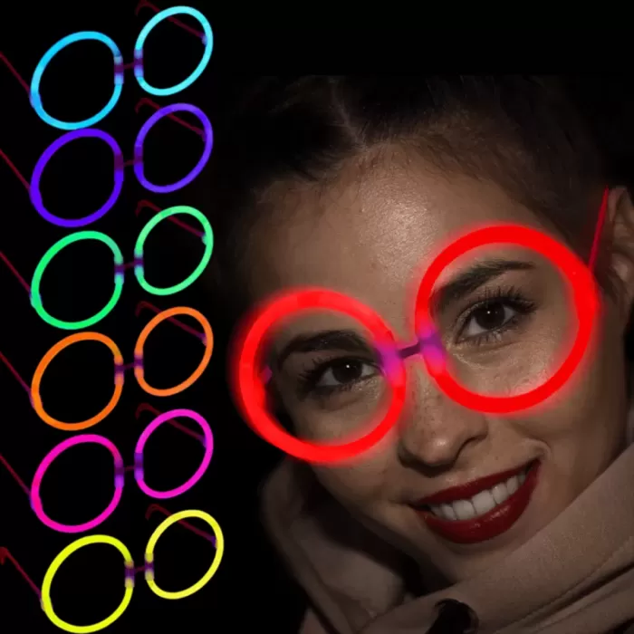 Glow Stick Fosforlu Karanlıkta Parlayan Yuvarlak Şekilli Gözlük 6 Adet