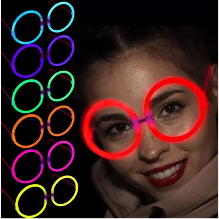 Glow Stick Karanlıkta Parlayan Yuvarlak Gözlük 12 Adet