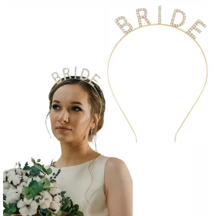 Kristal Taşlı Bekarlığa Veda Bride Tacı - Altın Renk