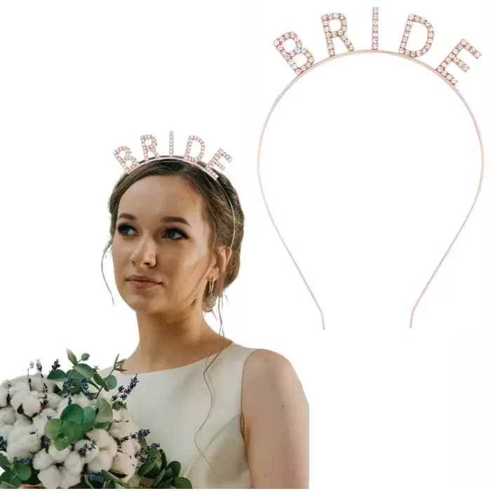 Kristal Taşlı Bekarlığa Veda Bride Tacı - Rose Gold Renk