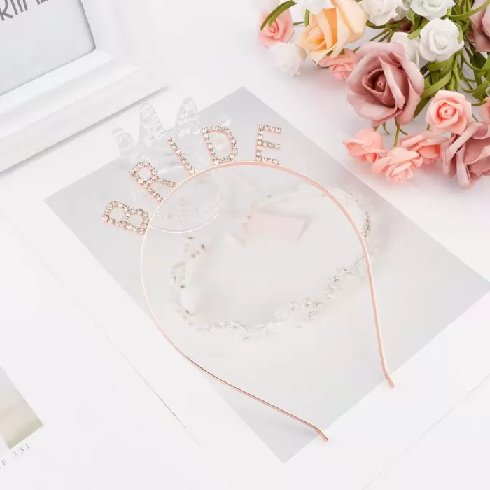 Kristal Taşlı Bekarlığa Veda Bride Tacı - Rose Gold Renk