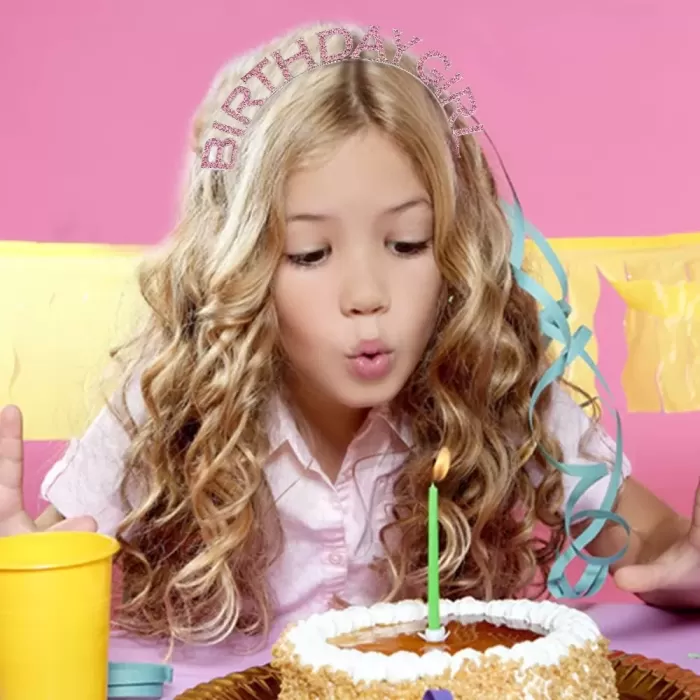 Kristal Taşlı Birthday Girl Yazılı Taç - Pembe Renk