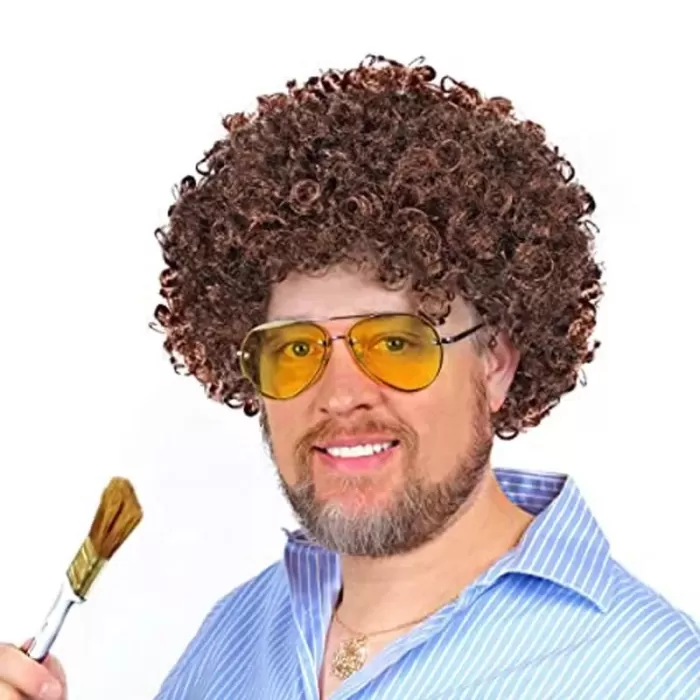 Bob Ross Kahverengi Kıvırcık Afro Bonus Saç Parti Peruğu