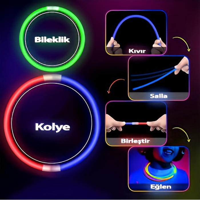 Karanlıkta Parlayan Fosforlu Neon Glow Stick Parti Çubukları