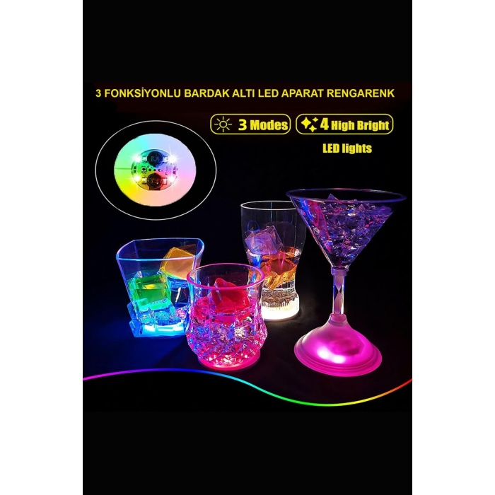 Renkli LED Işıklı Dekoratif Pilli Bardak Altlığı - 12 Adet
