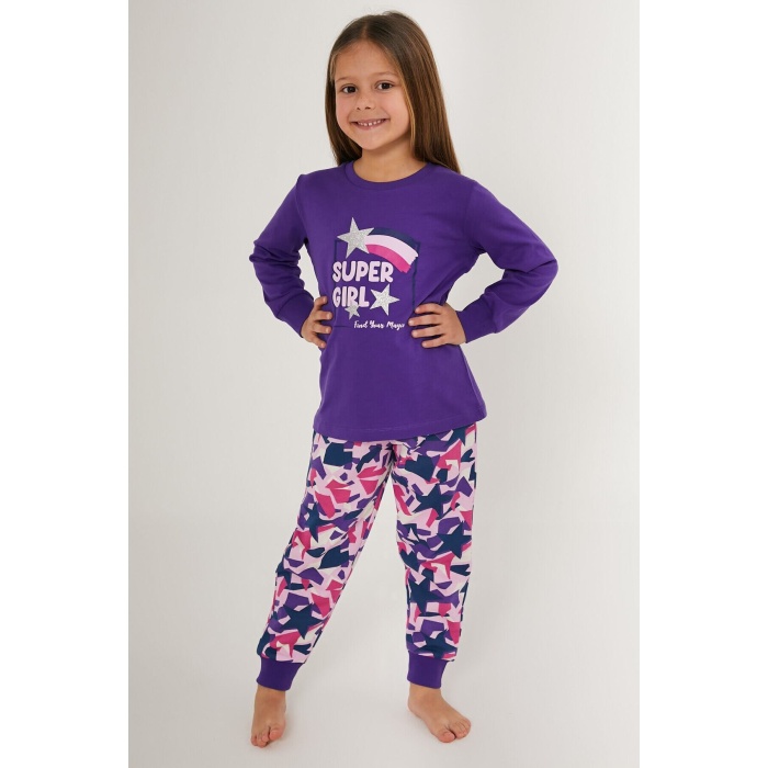 Super Girl Mor Kız Çocuk Uzun Kol Pijama Takım