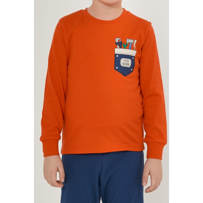 Little Builders Turuncu Erkek Çocuk Uzun Kol Pijama Takım