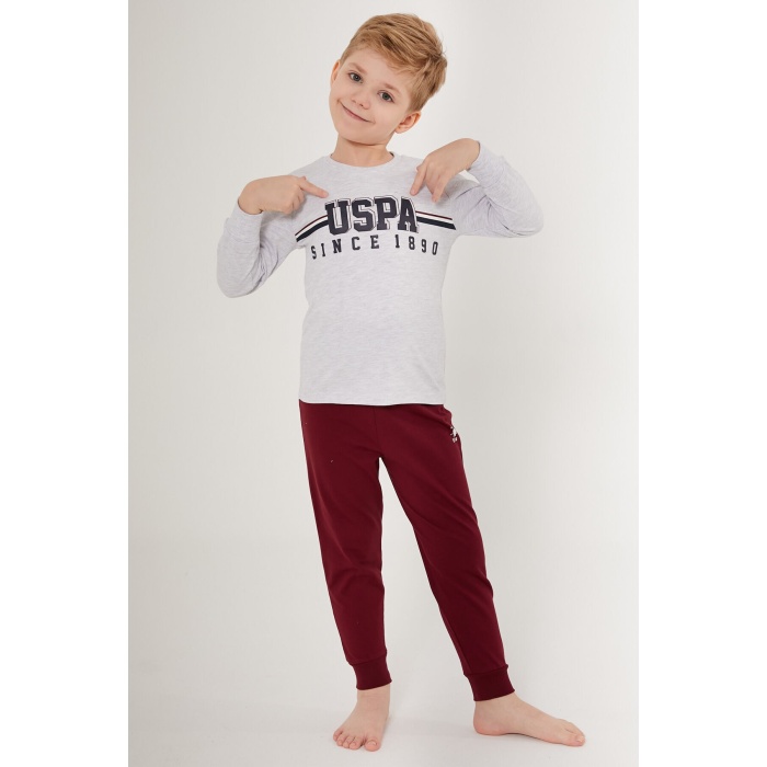 U.S. Polo Assn Line Pattern Beyaz Erkek Çocuk Uzun Kol Pijama Takım