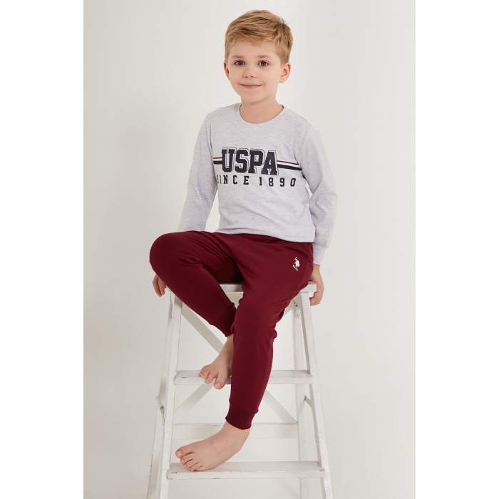 U.S. Polo Assn Line Pattern Beyaz Erkek Çocuk Uzun Kol Pijama Takım