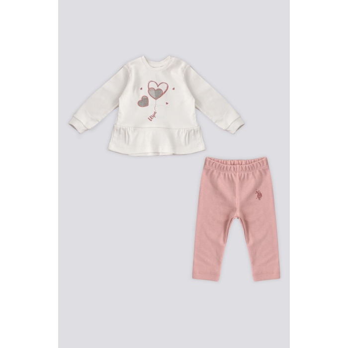 U.S. Polo Assn Krem Kalp Nakışlı Bebek 2 Li Takım