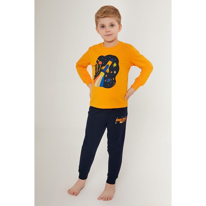 Spaced Turuncu Erkek Çocuk Uzun Kol Pijama Takım