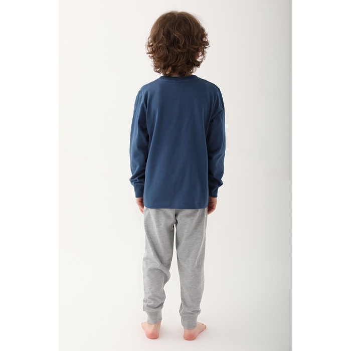 Koyu İndigo Erkek Çocuk Uzun Kol Pijama Takım
