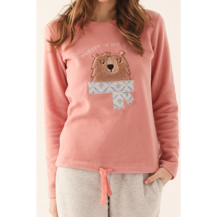 Retro Pembe Kadın Uzun Kol Pijama Takım