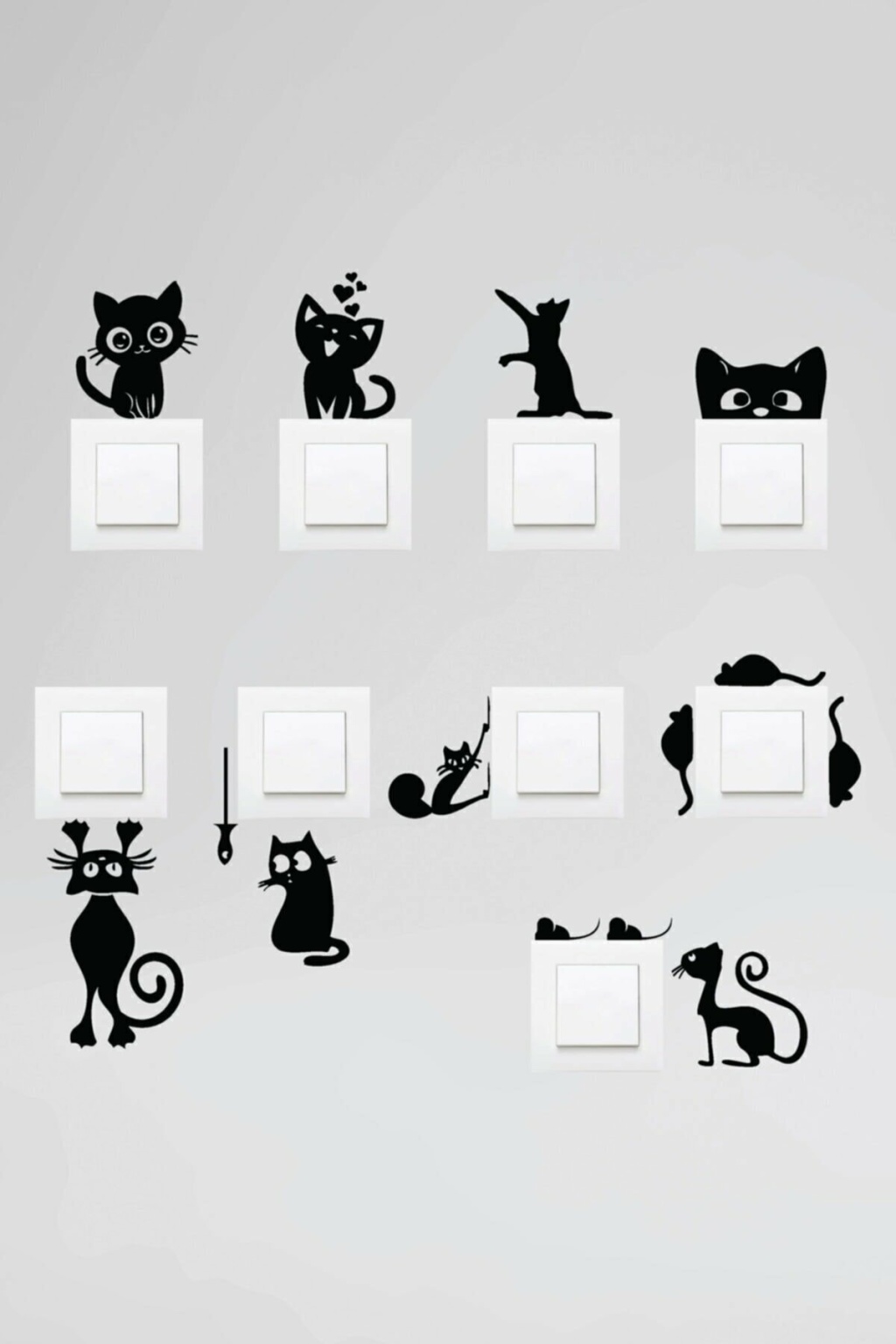 Sptl Priz Kedi Sticker Set Siyah Etiket Duvar Sticker