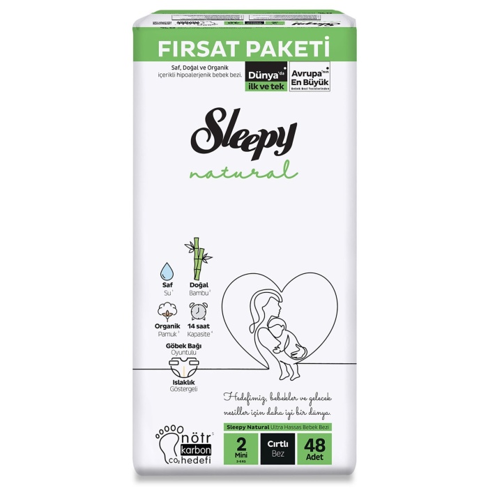 Sleepy Natural Bebek Bezi 2Li Fırsat Paketi 2 Beden 48 Adet