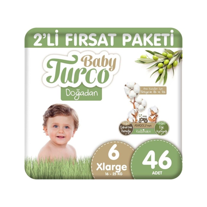 Baby Turco Doğadan Bebek Bezi 2Li Fırsat Paketi No:6 46 Adet