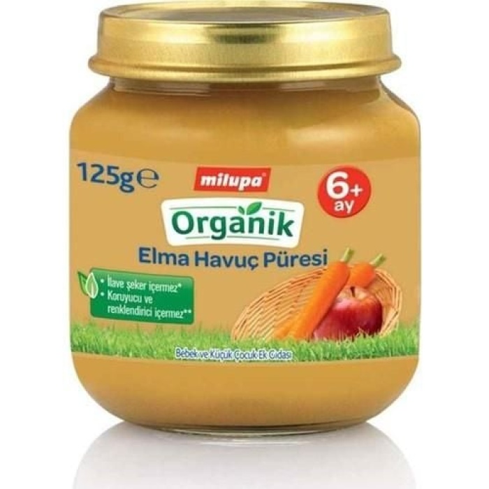 Milupa Organik Elma Havuç Püreli Kavanoz Maması 125gr