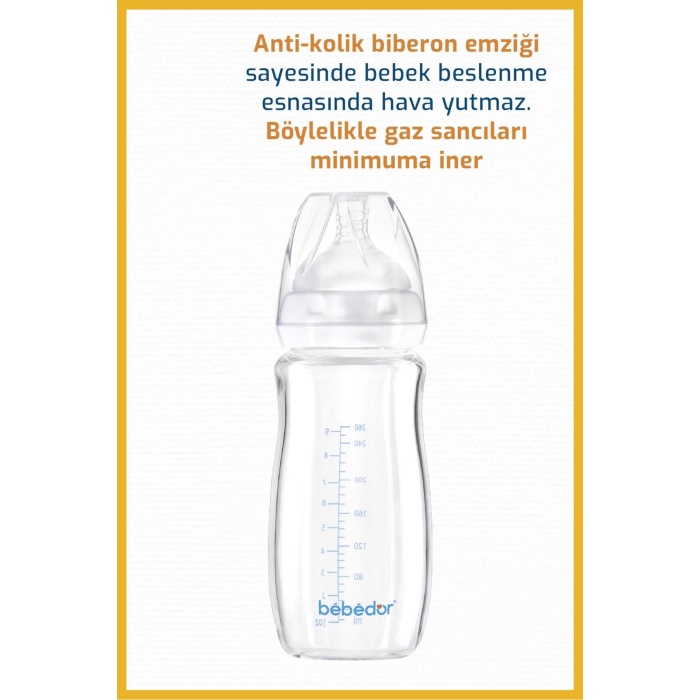 Bebedor Geniş Ağızlı Isıya Dayanıklı Cam Biberon 260ml 51301