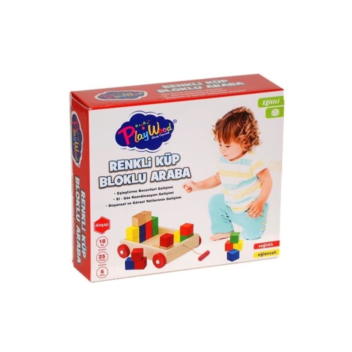 Play Wood Ahşap Renkli Küp Bloklu Araba 312