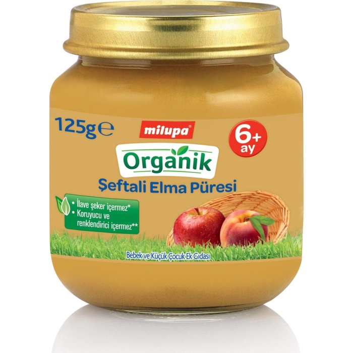 Milupa Organik Şeftali Elma Püreli Kavanoz Maması 125gr