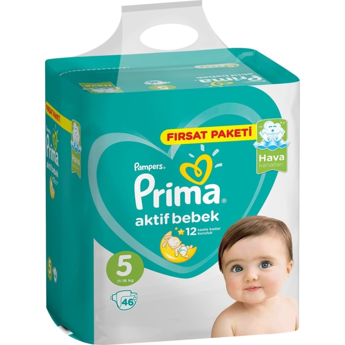 Prima Bebek Bezi Aktif Bebek Eko Paket 5 Beden 46 Adet