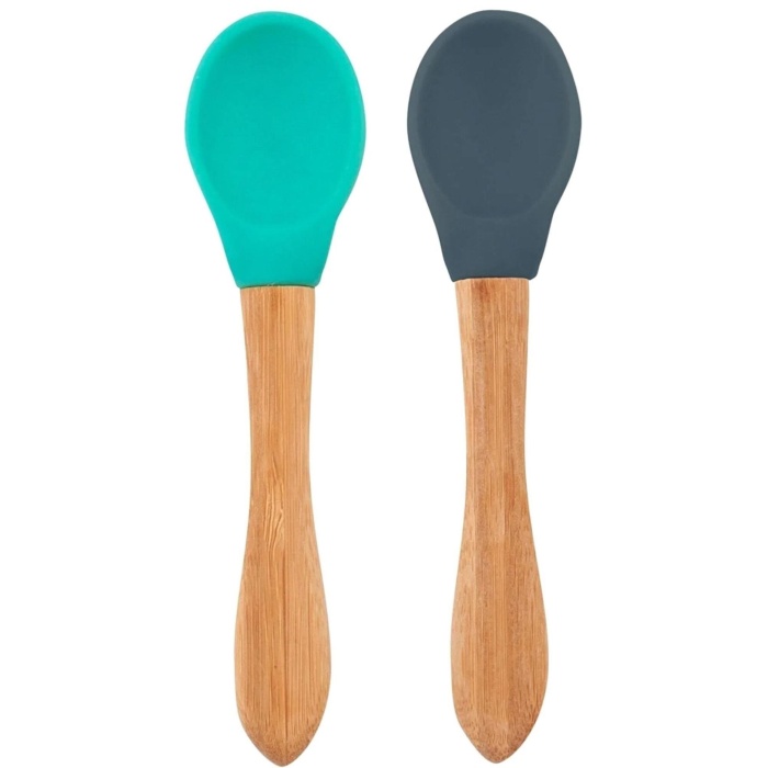 OiOi Bambu Saplı Silikon Mama Kaşığı 2li Aqua Green / Deep Blue