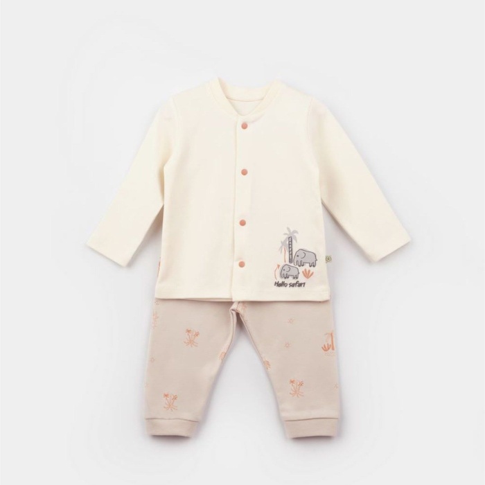 Bibaby Biorganic Hello Safari Bebek Pijama Takımı 56787 Ekru Kiremit