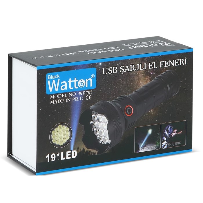 19 Led 5 Mod Geniş Açı El Feneri  Wt-705