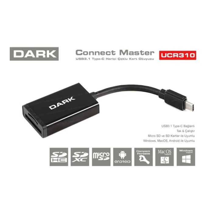 Dark Dk-ac-ucr310 Usb3.1 Type-c Harici Çoklu Kart Okuyucu