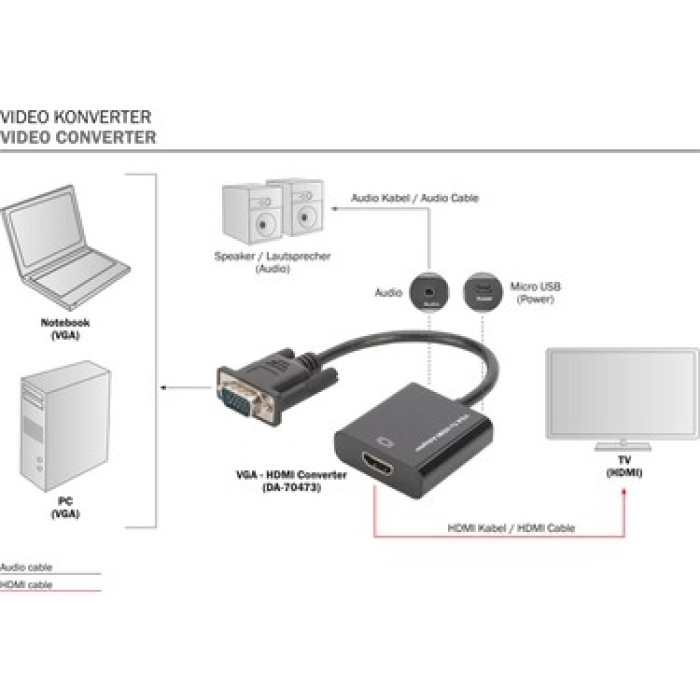 Digitus Da-70473 Vga-hdmı + Ses 3.5mm Jak Full Hd Çevirici