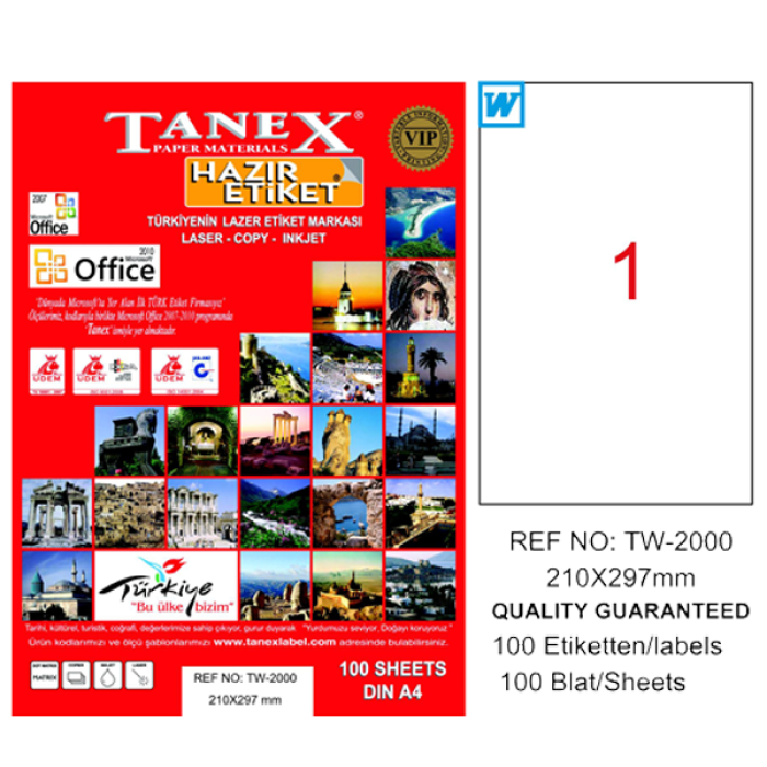 Tanex Laser Etiket 100 Yp 210x297 Laser-copy-ınkjet Tw-2000