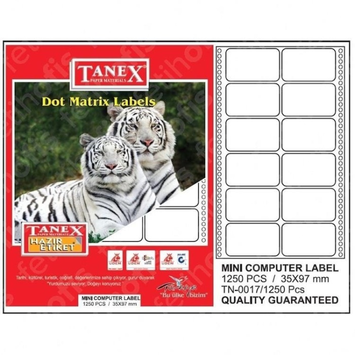 Tanex Mini Computer Labels Hazır Etiket 1250 Pcs 35 X 97 Mm Lazer Etiket