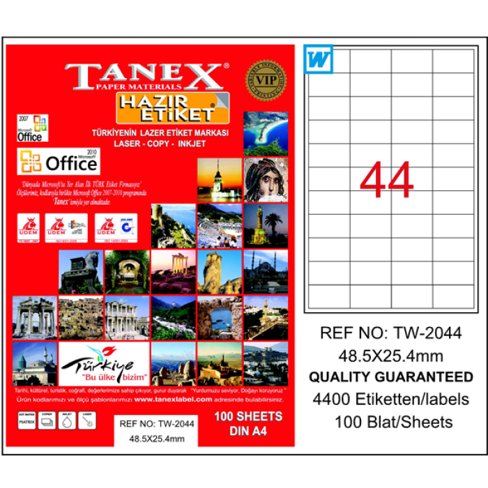 Tanex Laser Etiket 100 Yp 48x25 Mm Laser-copy-ınkjet Tw-2044