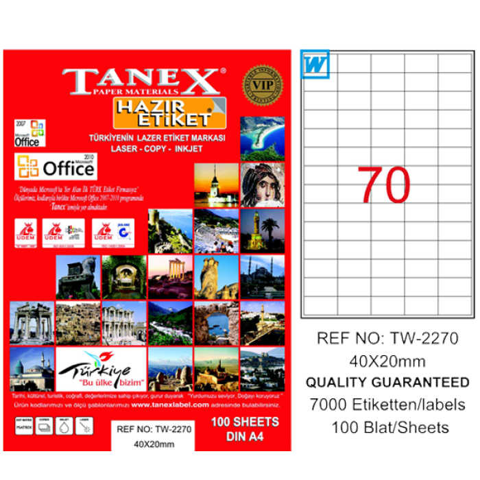 Tanex Laser Etiket 100 Yp 40x20 Mm Laser-copy-ınkjet Tw-2270
