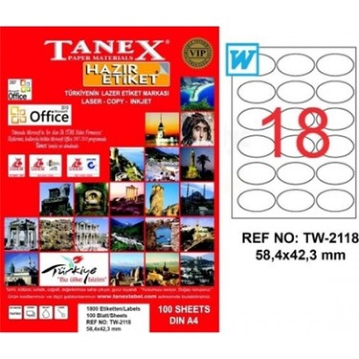 Tanex Tw-2118 58,4mmx42,3mm Etiket 100yp