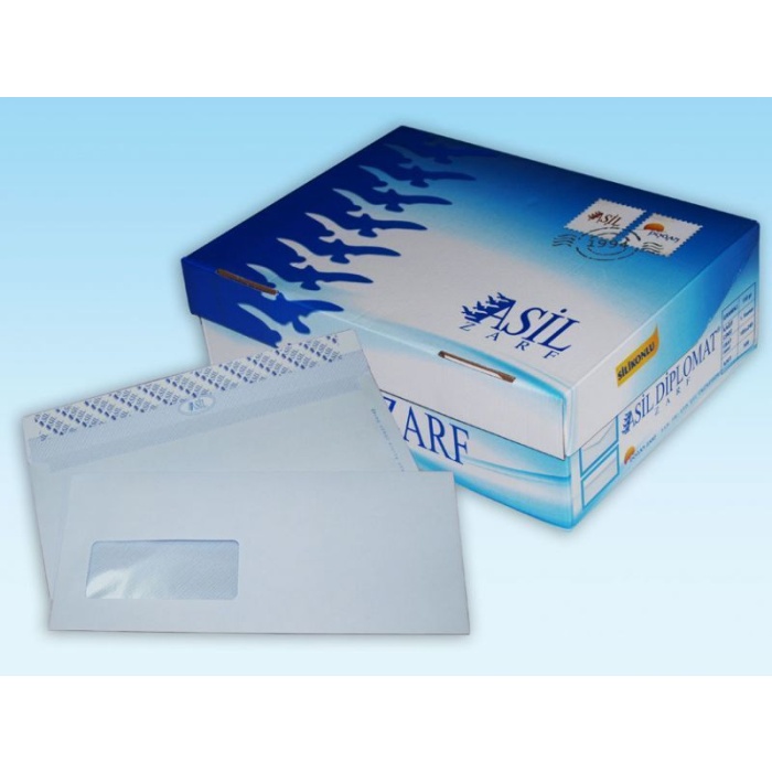 Asil Doğan Diplomat Zarf Extra Silikonlu Pencereli 10.5x24 110 Gr Beyaz